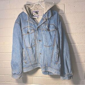 Today’s News 😍 Vintage Hooded Jean Jacket Unique Details Round Pocket XL Denim